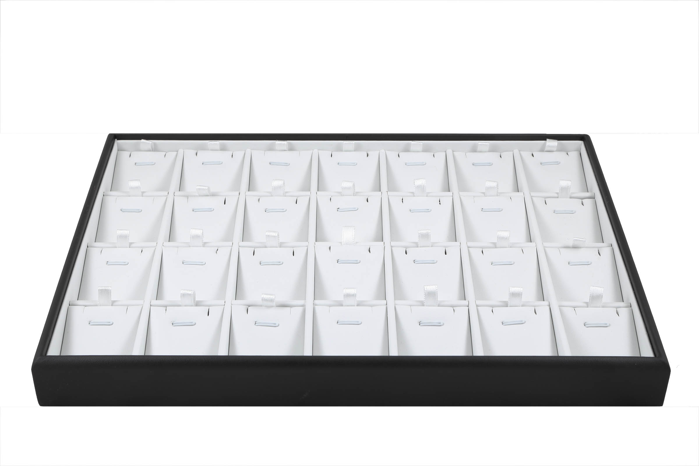 1 x Black and White Premium Soft Padded Leatherette Earring, Necklace and Pendant Tray. Stackable. Dim 315(w) x 225(d) x 30mm(h) 1 x Black and White Premium Soft Padded Leatherette Earring, Necklace and Pendant Tray. Stackable. Dim 315(w) x 225(d) x 30mm(h)