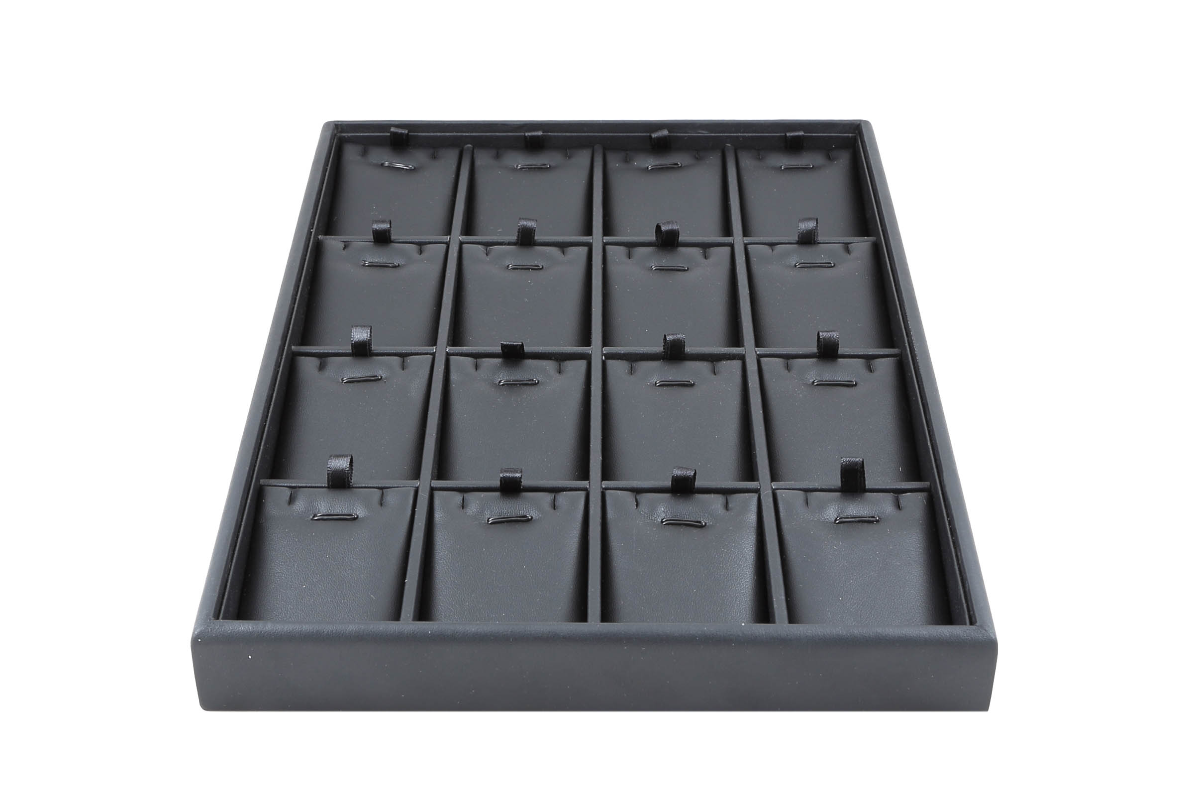 1 x Black Premium Padded Leatherette Earring, Necklace and Pendant Tray. 16 Compartments. Stackable. Dim 315 x 225 x 30mm(h). 1 x Black Premium Padded Leatherette Earring, Necklace and Pendant Tray. 16 Compartments. Stackable. Dim 315 x 225 x 30mm(h).