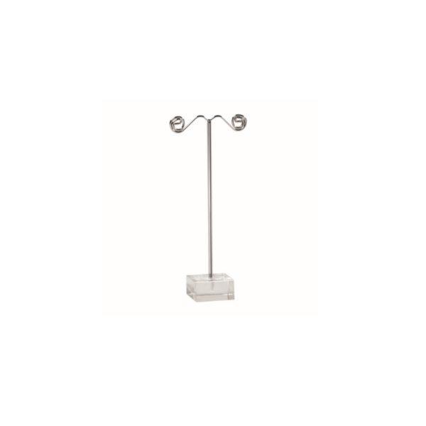 SINGLE MEDIUM EARRING DISPLAY STAND - CLEAR ACRYLIC SQUARE BASE. HEIGHT 105mm