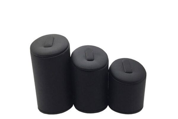 Set Of Three Black Leatherette Ring Displays. Varying Heights.