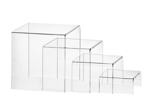 QUALITY CLEAR ACRYLIC RISER 4 PIECE SET. HEIGHT 105MM X WIDTH 105MM.
