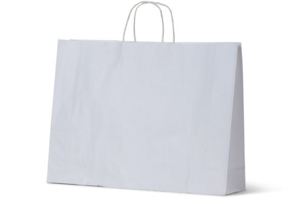 Carton of 250 Large Landscape White Kraft Paper Bags. Dim 310mm (High) x 420mm (Wide) + 110mm (Gusset)