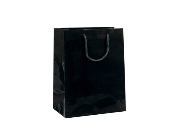 X48 Small Black Paper Bags Dimensions 110mm(W) x 70mm(G) x 140mm(H).