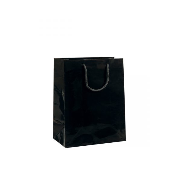 X48 Small Black Paper Bags Dimensions 110mm(W) x 70mm(G) x 140mm(H).