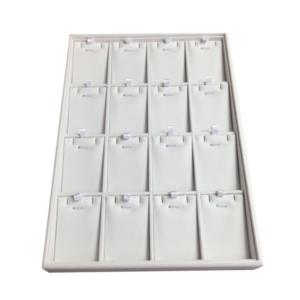 C-SERIES White Premium Soft Padded Leatherette Earring, Necklace and Pendant Tray. 16 Compartments. Stackable.