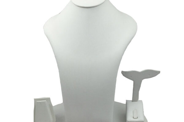 Combination Necklace Display Bust - White Leatherette. Dimensions 280mm(w) x 190mm(d) x 300mm(h).