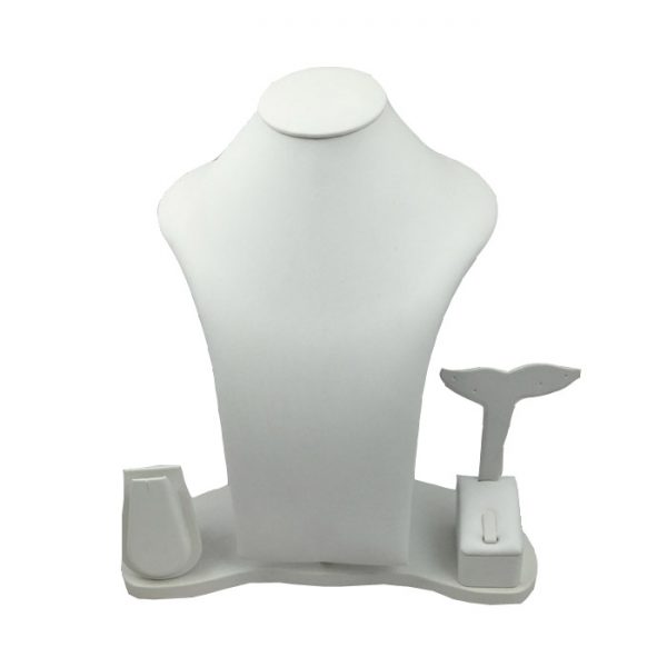 Combination Necklace Display Bust - White Leatherette. Dimensions 280mm(w) x 190mm(d) x 300mm(h).