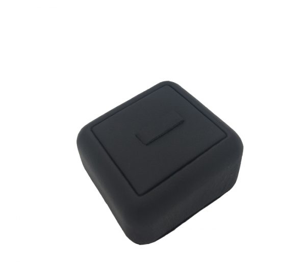Ring Display Stand in Black Leatherette. Dimensions 50 x 50 x 25mm