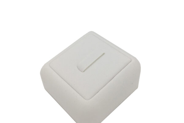 Ring Display Stand in White Leatherette. Dimensions 50 x 50 x 25mm
