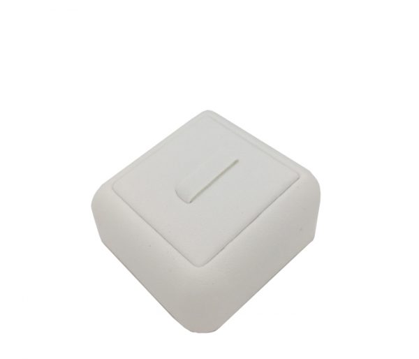 Ring Display Stand in White Leatherette. Dimensions 50 x 50 x 25mm