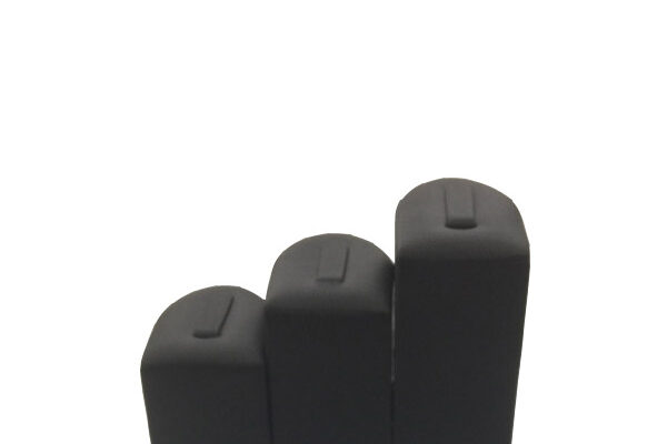 Set Of 3 Black Leatherette Ring Displays. Height S-44mm, M-60mm, L-70mm.
