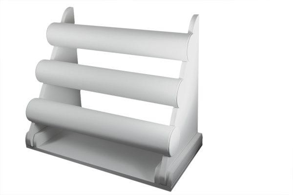 Heavy Duty, 2018 model, 3 Tier Bracelet or Bangle Display Stand in White Leatherette.