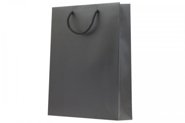 Box of 100 Large Black Boutique Paper Bags. Dimensions 315mm(W) x 100mm(G) x 420mm(H).