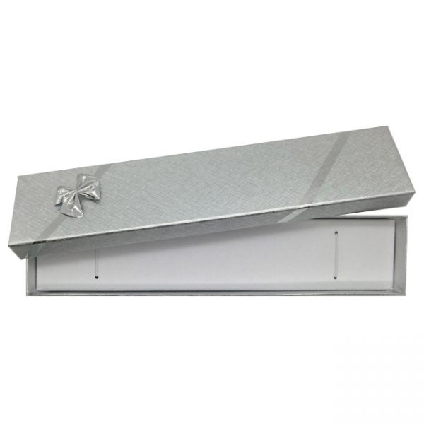 Box of 36 - Solid Premium Silver Cardboard Bracelet Gift Box with Silver Bow.