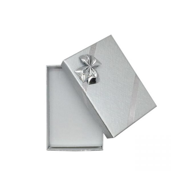 Box of 48 Solid Premium Silver Cardboard Necklace/Pendant or Earring Gift Box with Silver Bow. Dim 54(w) x 80(d)  x 22mm(h