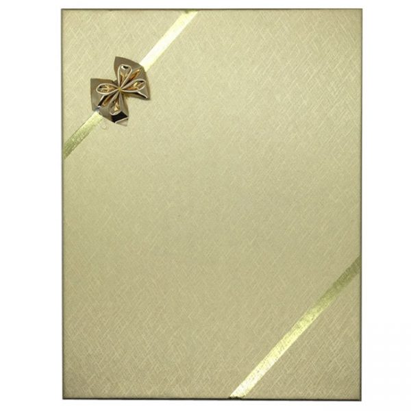 Box of 12 - Extra Large Solid Premium Gold Cardboard Set Gift Box with Gold Bow. Dim 134(w) x 187(d) x 36mm(h).