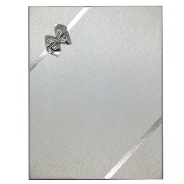 Box of 12 - Extra Large Solid Premium Silver Cardboard Set Gift Box with Silver Bow. Dim 134(w) x 187(d) x 36mm(h)