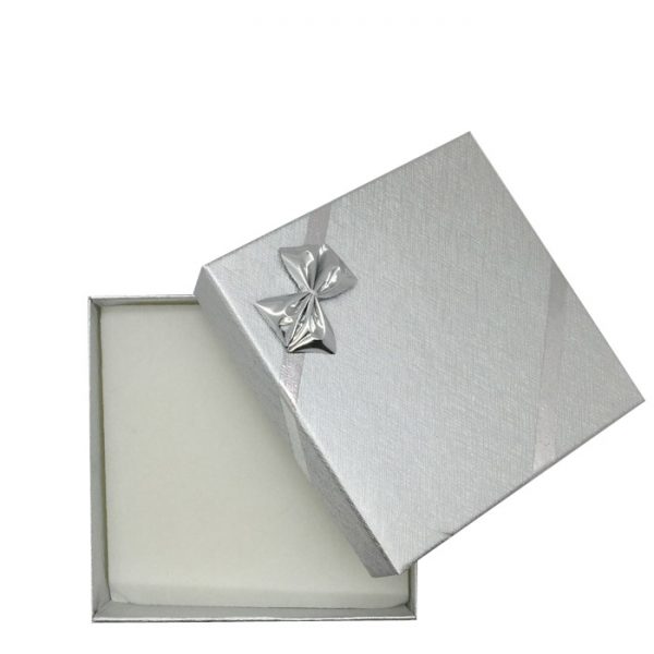 Box of 24 - Solid Premium Silver Cardboard Bangle Gift Box with Silver Bow. Dim 85(w) x 85(d) x 30mm(h).