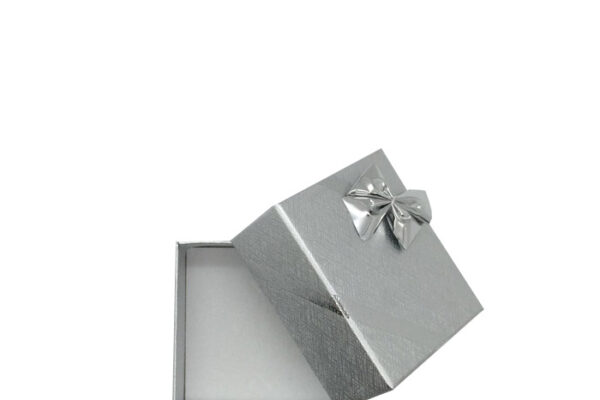 Box of 60 - Solid Premium Silver Cardboard Ring Gift Box with Silver Bow. Dim 55(w) x 45(d) x 30mm(h).