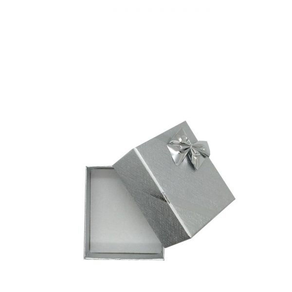 Box of 60 - Solid Premium Silver Cardboard Ring Gift Box with Silver Bow. Dim 55(w) x 45(d) x 30mm(h).