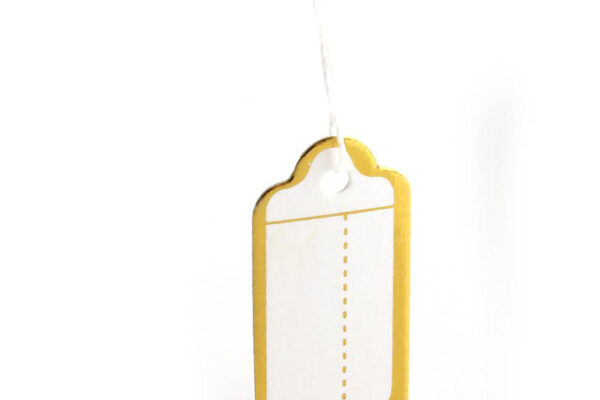 Pack of 100 Premium Gold Border embossed Swing Tags. Dimension 220x120mm
