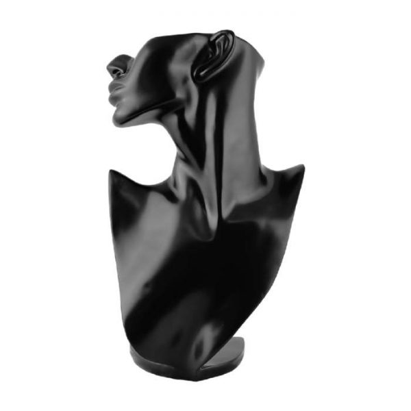 Large Black Sculpted Necklace and Earring Display Bust. Height 350mm