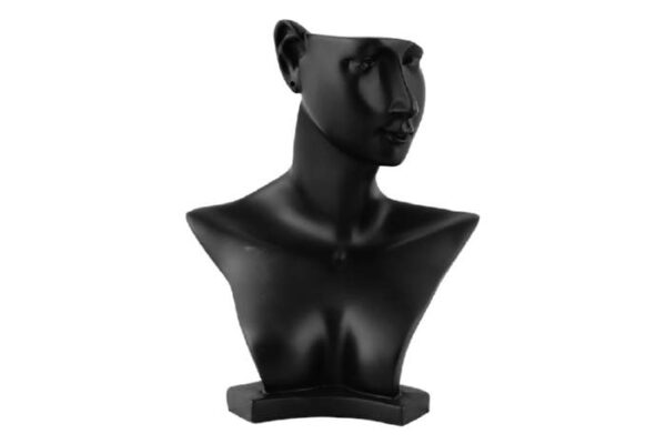 Small Black Sculpted Necklace and Earring Display Bust. Height 250mm