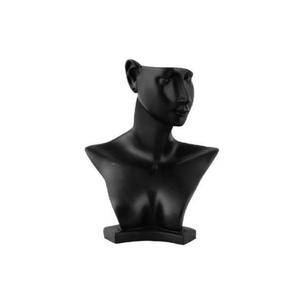 Small Black Sculpted Necklace and Earring Display Bust. Height 250mm