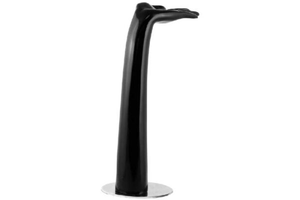 Premium Black Female Hand Display with bent wrist on Chrome Base. Height 405mm