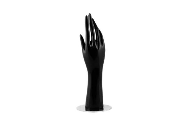 Premium Black Female Hand Display on Chrome Base. Height 330mm
