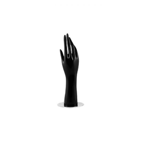 Premium Black Female Hand Display on Chrome Base. Height 330mm