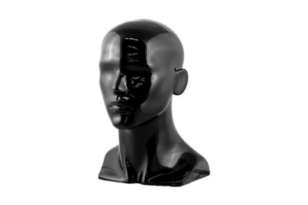 Premium Nova Male Head Display in Black Gloss. Height 340mm