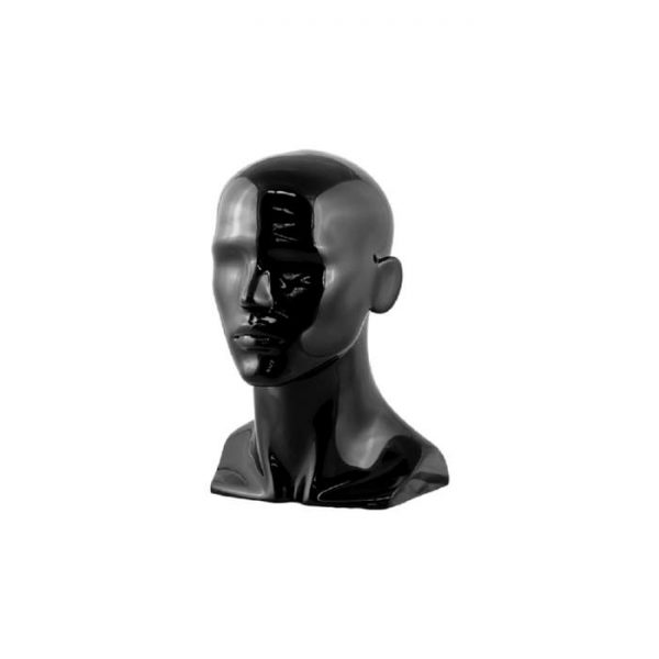 Premium Nova Male Head Display in Black Gloss. Height 340mm