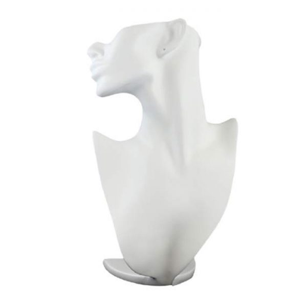 Large White Sculpted Necklace and Earring Display Bust. Height 350mm