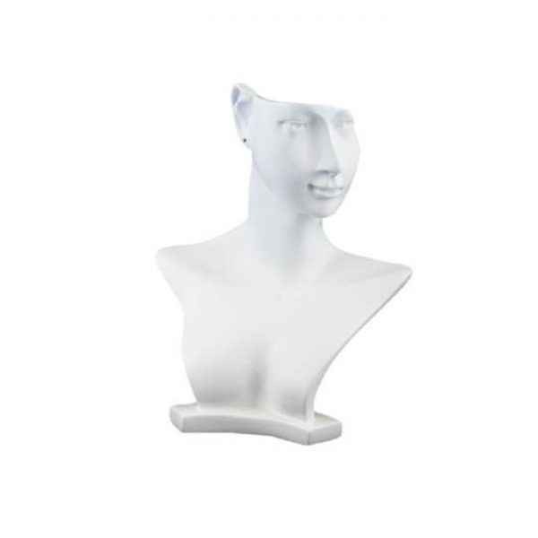 Small White Sculpted Necklace and Earring Display Bust. Height 250mm