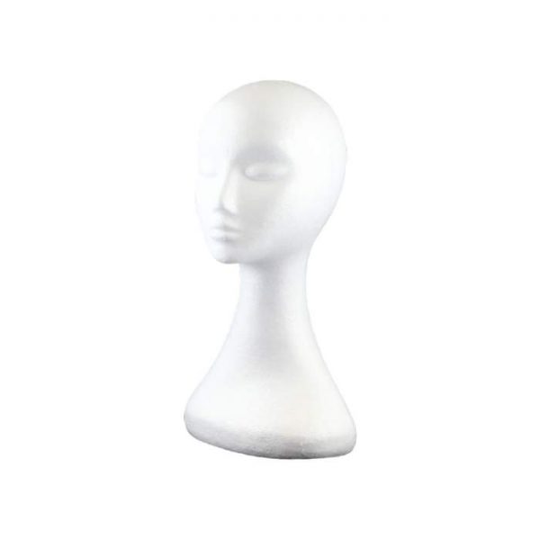 Budget Female Head Display. White Foam. Height 400mm