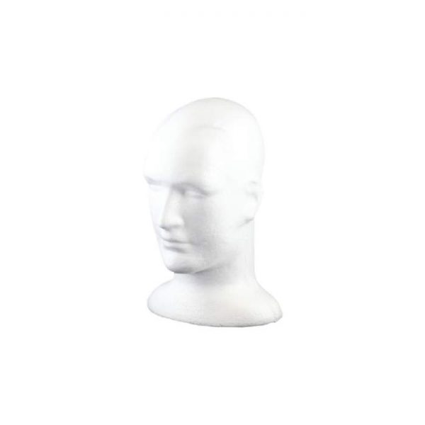 Budget Male Head Display. White Foam. Height 320mm
