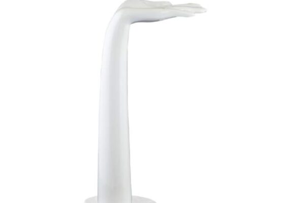 Premium White Female Hand Display with bent wrist on Chrome Base. Height 405mm