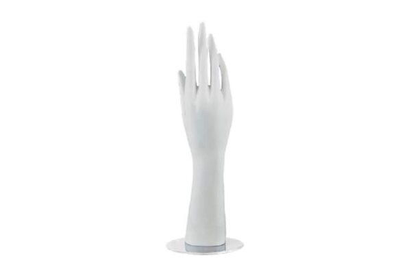 Premium White Female Hand Display on Chrome Base. Height 330mm