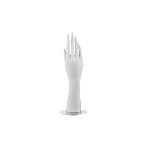 Premium White Female Hand Display on Chrome Base. Height 330mm