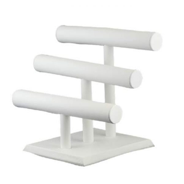 Triple Tier Bracelet Display White. Dimension - 300 W x 235 D x 260mm H. Cylinders Diameter 40mm