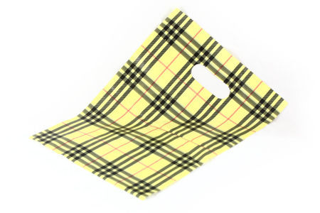 Pack of 100 Medium Yellow Tartan Plastic Bag. With Die Cut Handle - Dim 250mm(W) x 330mm(H). NOT SINGLE USE!