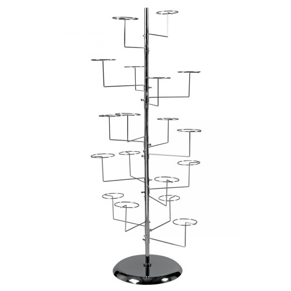 Hat Display Stand with Solid Round Base. Holds 18 hats. Dim - 460mm Dia Base, 1680mm H