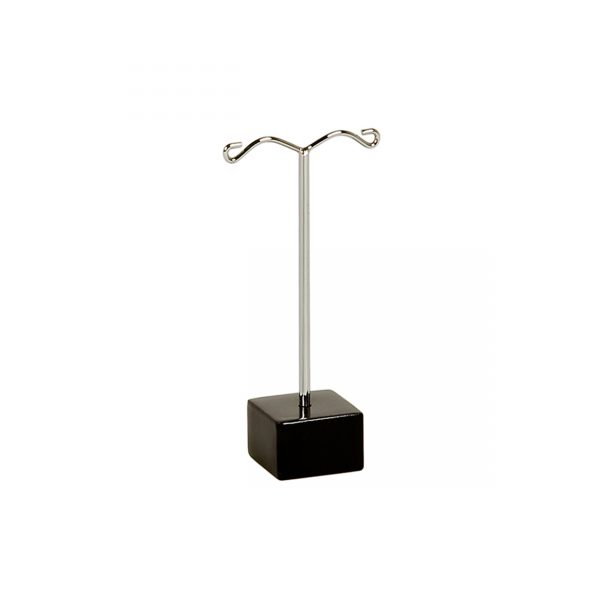 Small Black Heavy Duty Earring Display With Heavy Solid Black Metal Square Base. Height 80mm