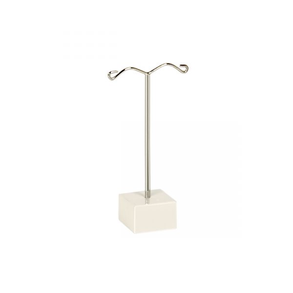 Small White Heavy Duty Earring Display With Heavy Solid White Metal Square Base. Height 80mm