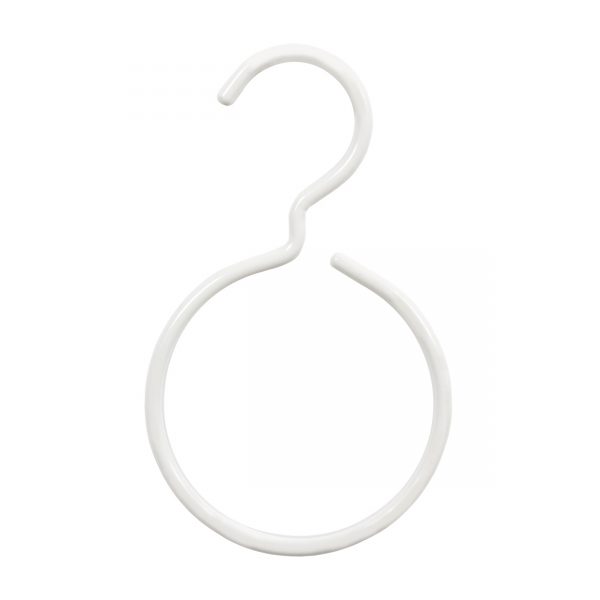 Single White Metal Display Ring With Hook. Ideal for ties and scarves.