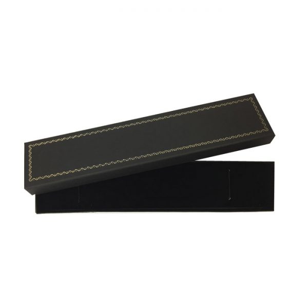 Box of 24 - Premium Solid Black Cardboard Bracelet or Watch Gift Box with Gold Trim Border. Dim 42(w) x 200(d) x 24mm(h).