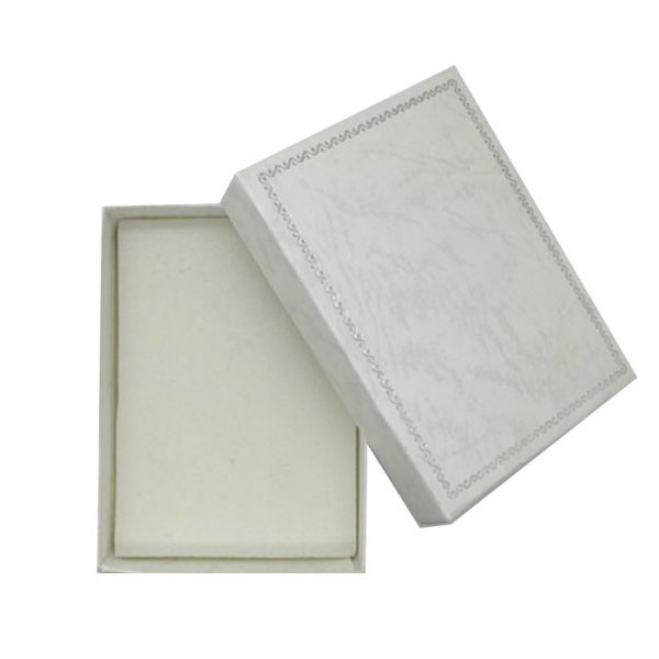 BOX OF 36 - Premium Solid Medium White Cardboard Set Box with Silver Trim and Light Grey Grain Texture. Dim 70(w) x 97(d) x 27mm