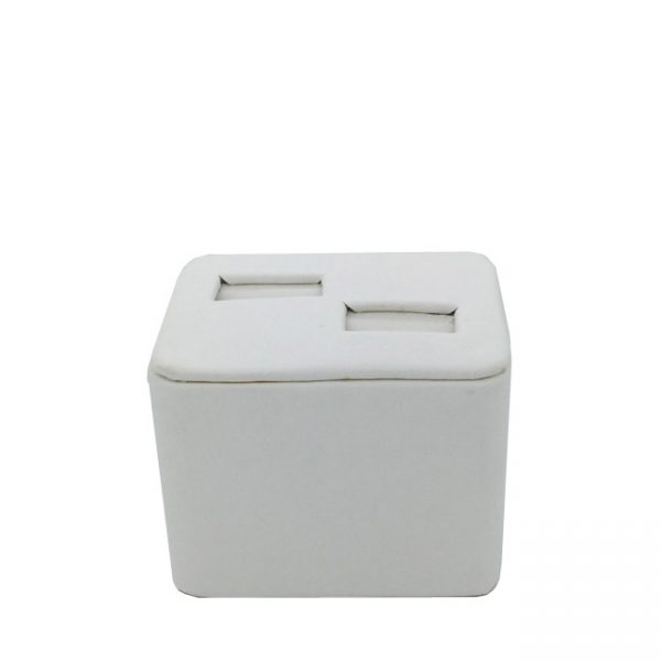 Raised Rectangular Dual Ring Display In White Leatherette. Dim 65(w) x 45(d) x 60mm(h)