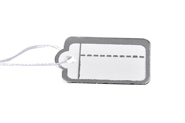 Pack of 100 Premium Silver Border Embossed Swing Tags. Size 220X120mm
